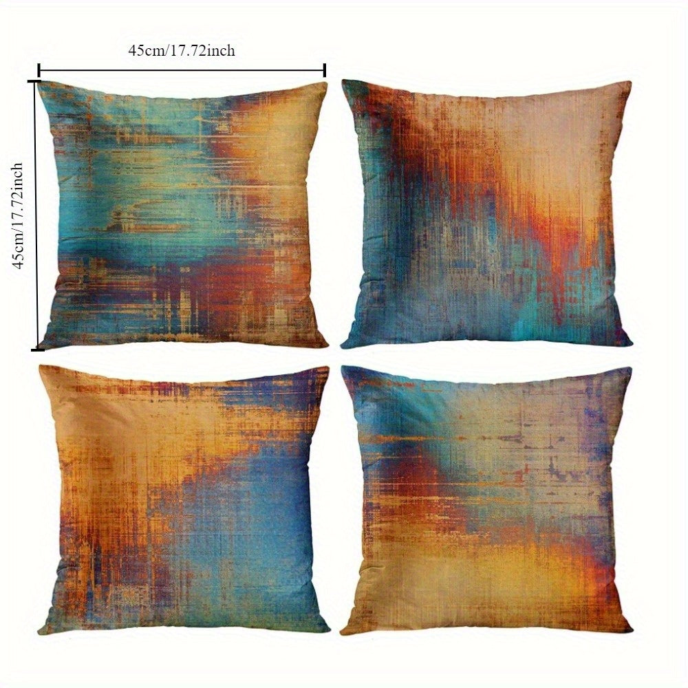 4pcs Vintage Gradient Geometric Print Pillow Covers - Double-Sided Soft Plush Decorative Pillowcases with Zipper Closure, Machine Washable, Multiple Sizes for Living Room, Bedroom, Sofa, Bedroom Accessories, Retro Aesthetic Decor, Durable Fabric Cover, 2D