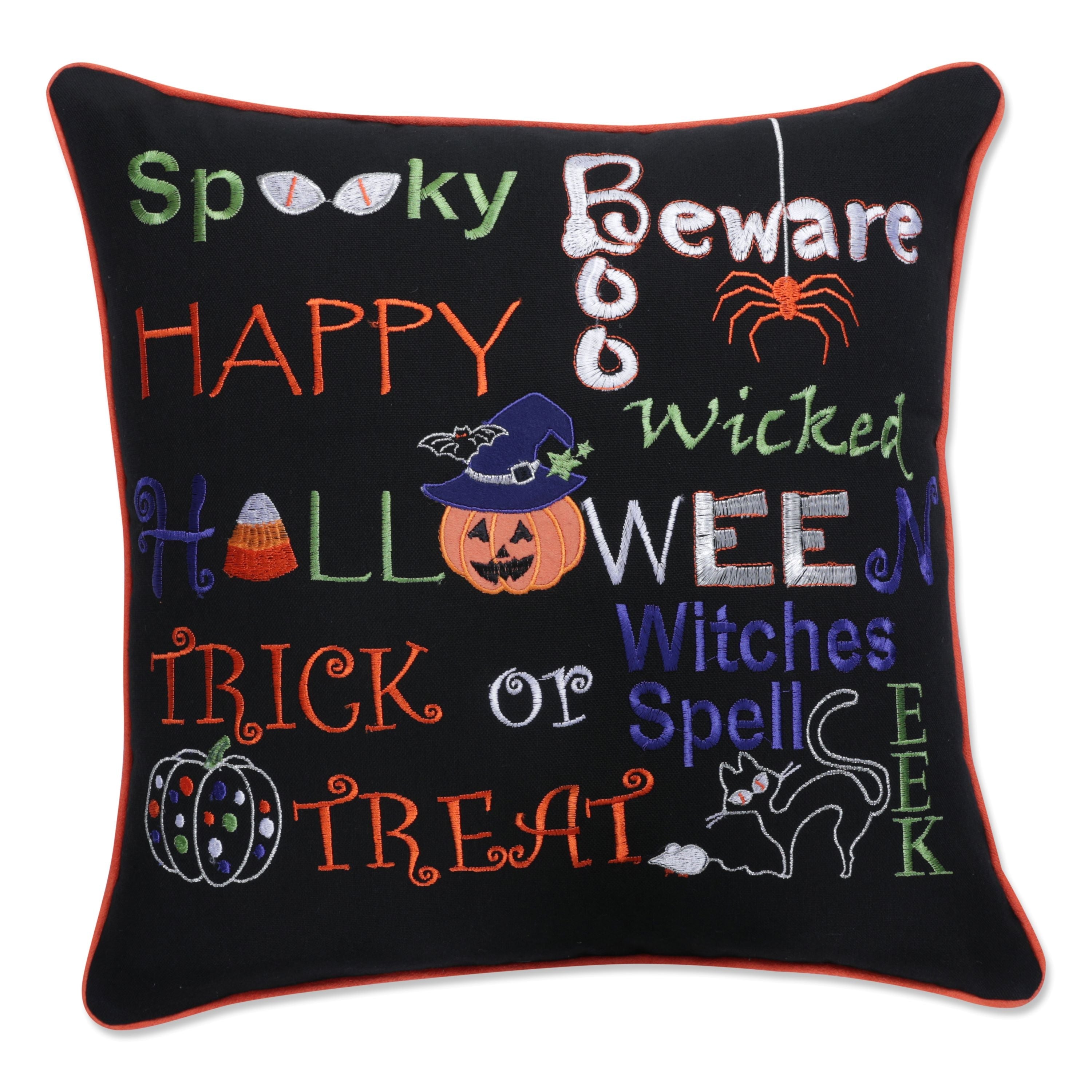 Indoor Decorative Halloween Throw Pillow in Halloween Fun Black, 18"x18", Complete Pillow with Welt Cord & Zipper Closure.