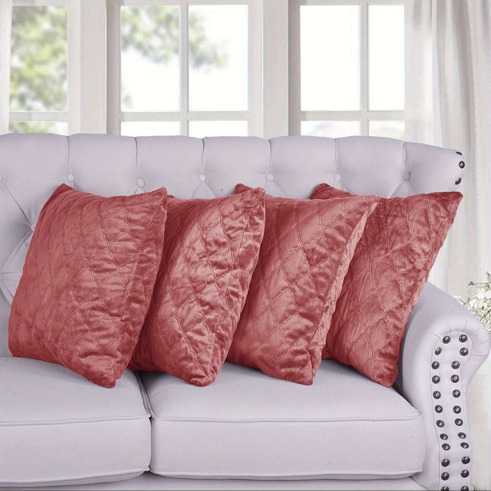 4pcs Quilted Micromink Plush Fuzzy Soft Decorative Pillow Covers Set with Double Sided (NO INSERT), Stylish Cushion Cover for Sofa Couch Chair Living Room Bedroom Decor