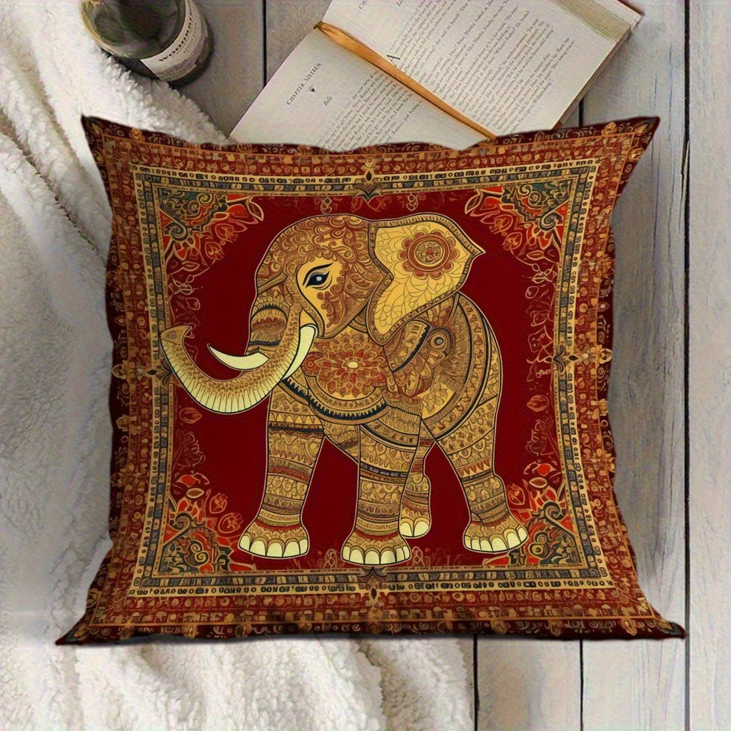 4pcs Indian Floral Elephant Pattern Pillowcase Soft Fashion Decorative Outdoor Living Room Sofa Cushion Cover Suitable for Bedroom Home Party Decoration Without Filling Machine Washable 14x14 16x16 18x18 20x20inch