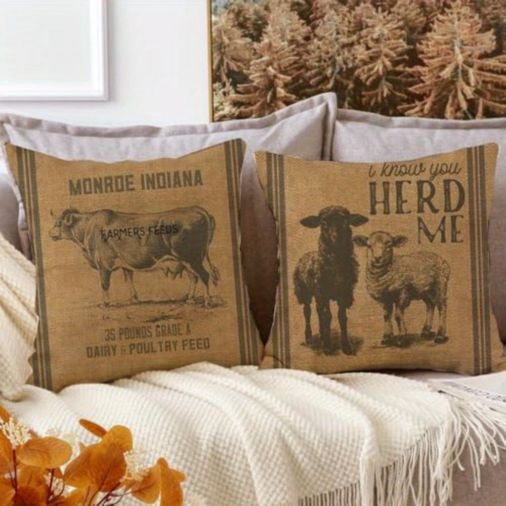 4 packs of old-fashioned farm animal pillowcase design printed pattern zipper pillowcase-double-sided polyester printed pattern zipper closed home decoration living room, bedroom and sofa home decoration (not included in the pillow)