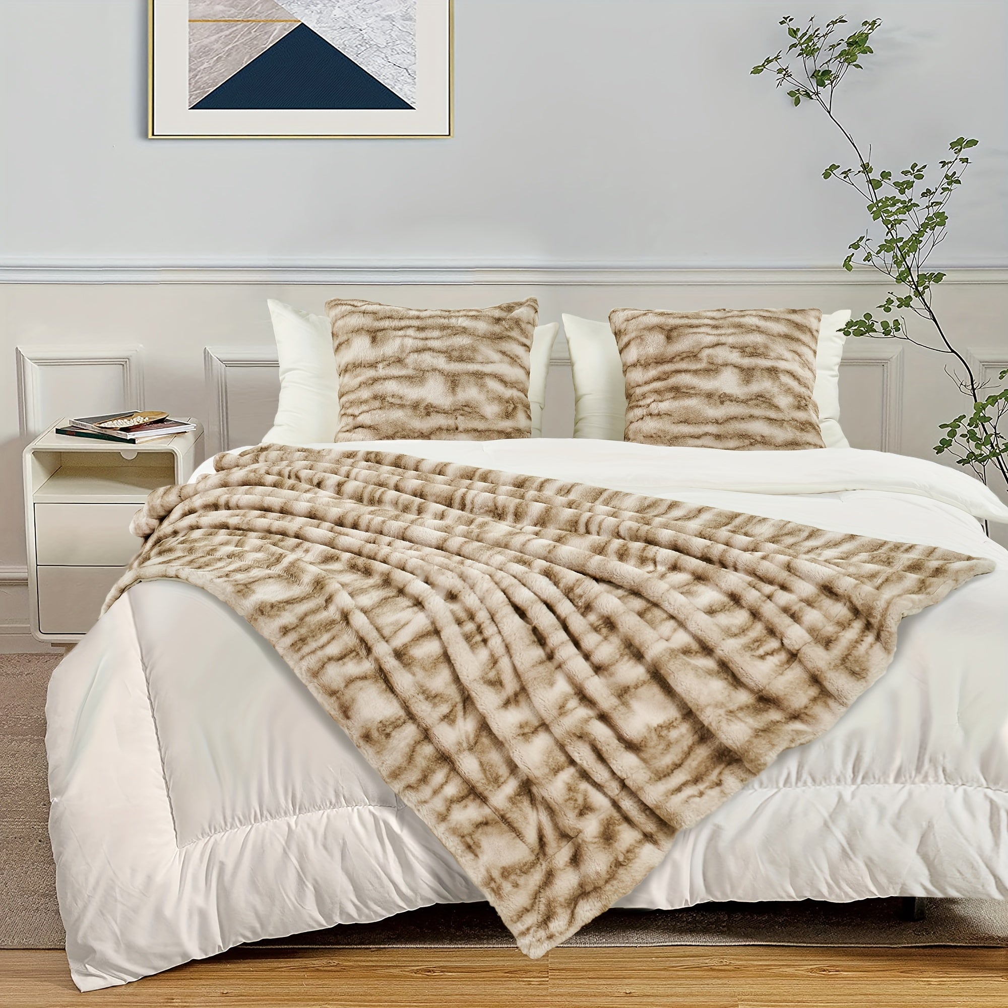3pcs Throw Combo, 2 Pillow Cover & 1Throw Blanket Combo with Velvet Backing, All-Season Comfort, Plush Fuzzy Soft Warm for Couch Chair Bed Sofa Bedroom Living Room Office Travel Camping