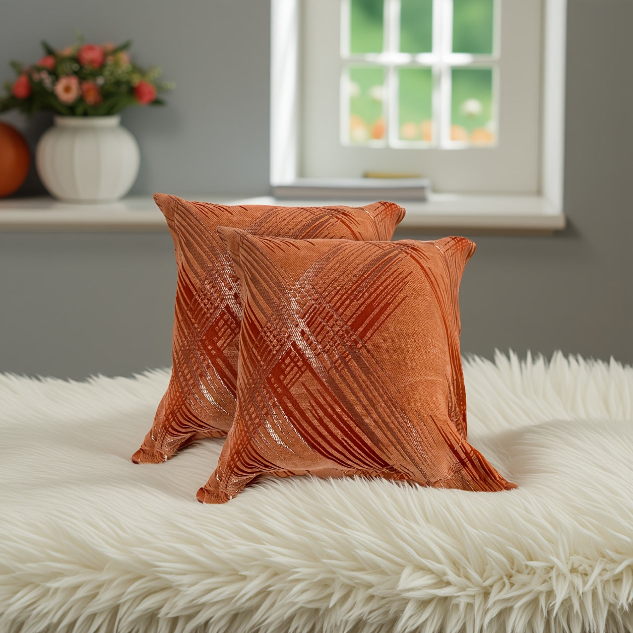 Set Of 2 Line Pattern Chenille Yarn Double Sided Throw Pillowcase Soft And Comfortable Square Throw Pillow Cover Cushion Cover Holiday Gifts Decorative For Sofa Bed 18"x 18" Weight 0.95 Pounds