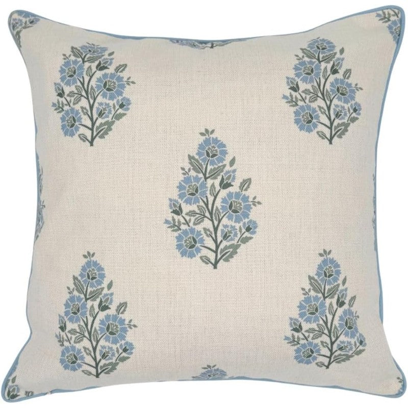 The Camille Floral Block Print Pillow Cover Soft Blue and Off White Decorative Throw Pillow Cover Grandmillennial Home Decor 20 x 20