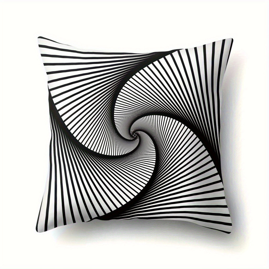 4pcs Black and White Spiral Pillow Covers - Double-Sided Printing, Soft Plush Cushion Cases with Zipper Closure, Modern Optical Illusion Decor for Living Room, Bedroom, Office - Machine Washable Sofa Pillow Shams, Pillow Covers for Living Room, Bedroom