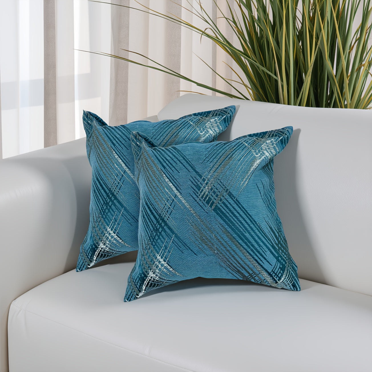 Set Of 2 Line Pattern Chenille Yarn Double Sided Throw Pillowcase Soft And Comfortable Square Throw Pillow Cover Cushion Cover Holiday Gifts Decorative For Sofa Bed 18"x 18" Weight 0.95 Pounds