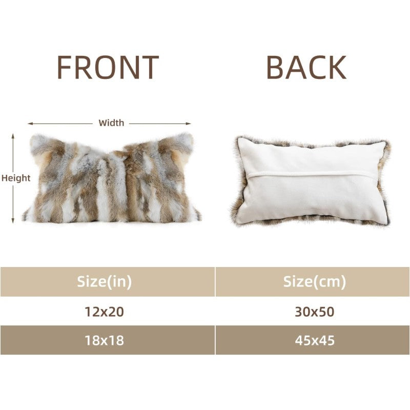 Genuine Rabbit Fur Throw Pillow Covers Set of 2 Luxury Decorative Pillowcases Soft Fluffy Animal Skin Accents Bolster Cushion Cover for Couch Sofa Bedroom Living Room Home 12x20inch Yellow White