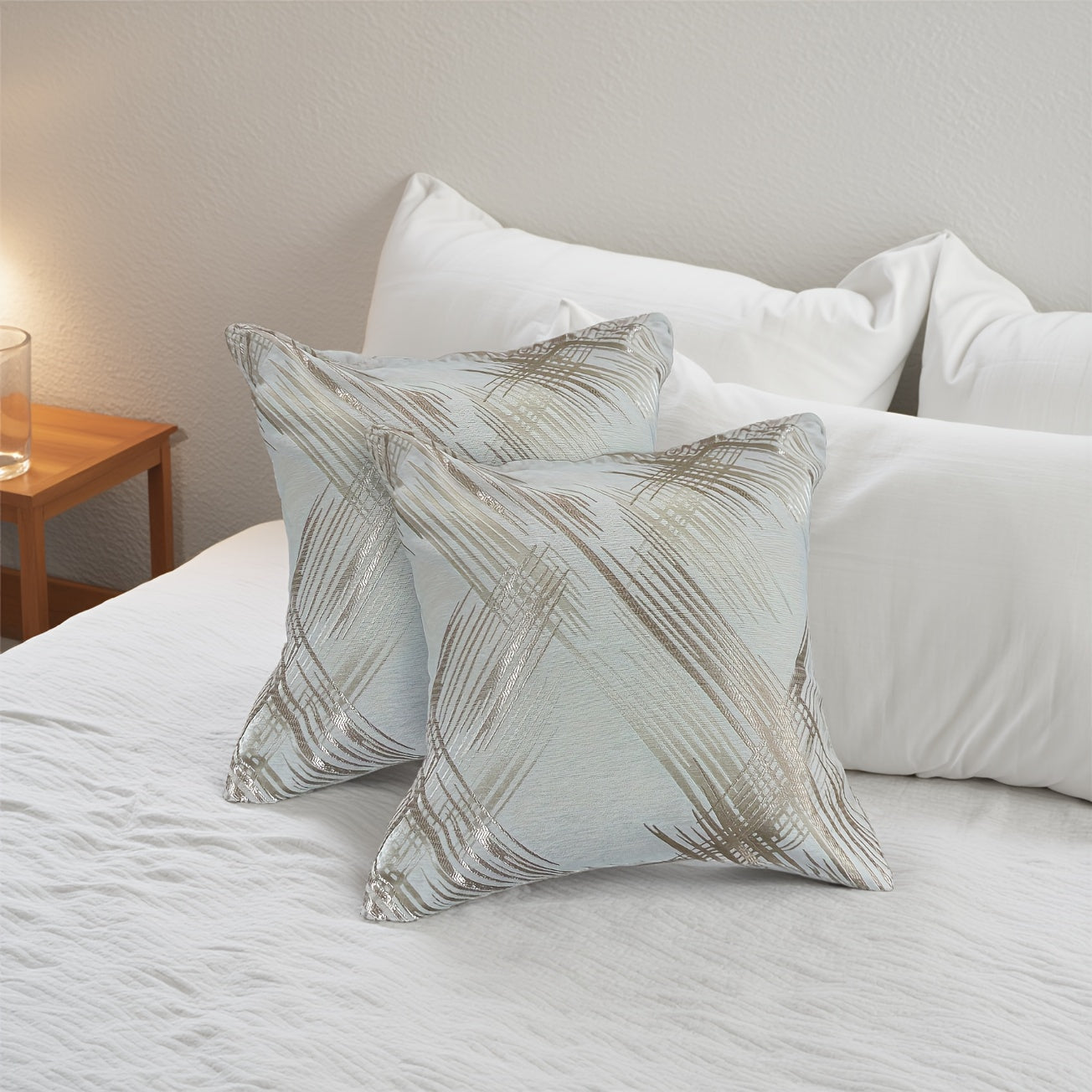 Set Of 2 Line Pattern Chenille Yarn Double Sided Throw Pillowcase Soft And Comfortable Square Throw Pillow Cover Cushion Cover Holiday Gifts Decorative For Sofa Bed 18"x 18" Weight 0.95 Pounds