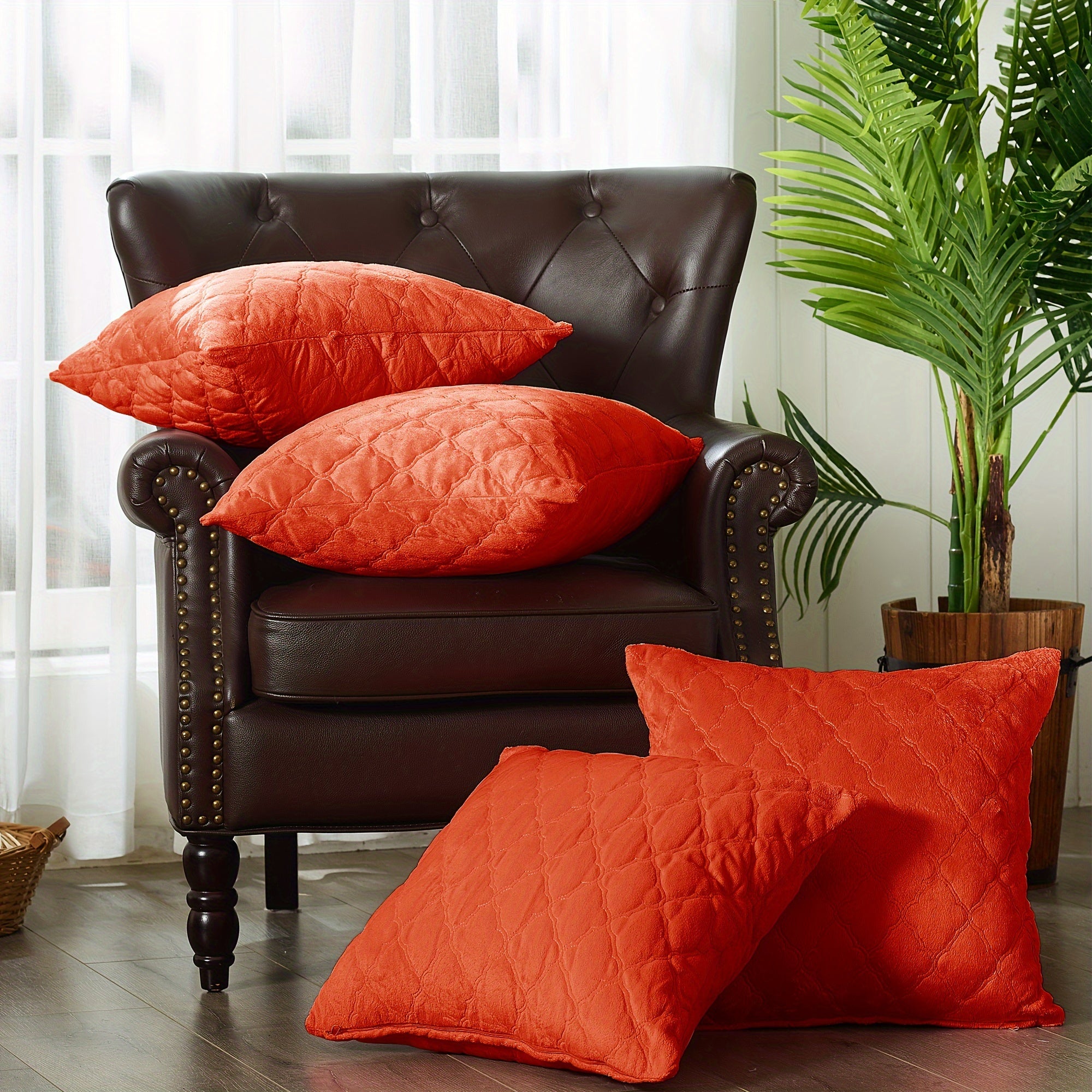 4pcs Quilted Micromink Plush Fuzzy Soft Decorative Pillow Covers Set with Double Sided (NO INSERT), Stylish Cushion Cover for Sofa Couch Chair Living Room Bedroom Decor