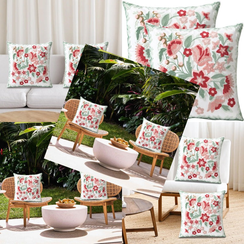 Set of 2 Embroidered Decorative Throw Pillow Covers Couch Square Pillowcases Cushion for Bedroom Sofa Farmhouse Decor 18x18 Inch Angel Flower