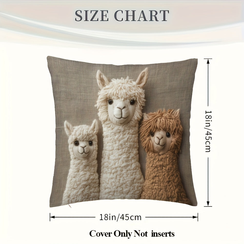 4 Bohemian Alpaca Pillow Covers 18x18 Inches - Ultra-Soft Plush Double-Sided Print, Set of 3 Cute White/Brown/Black Alpacas, Machine Washable Polyester with Zipper Closure, Vintage Home Decor Suitable for Living Room, Bedroom, Nursery, Comfort Bedding