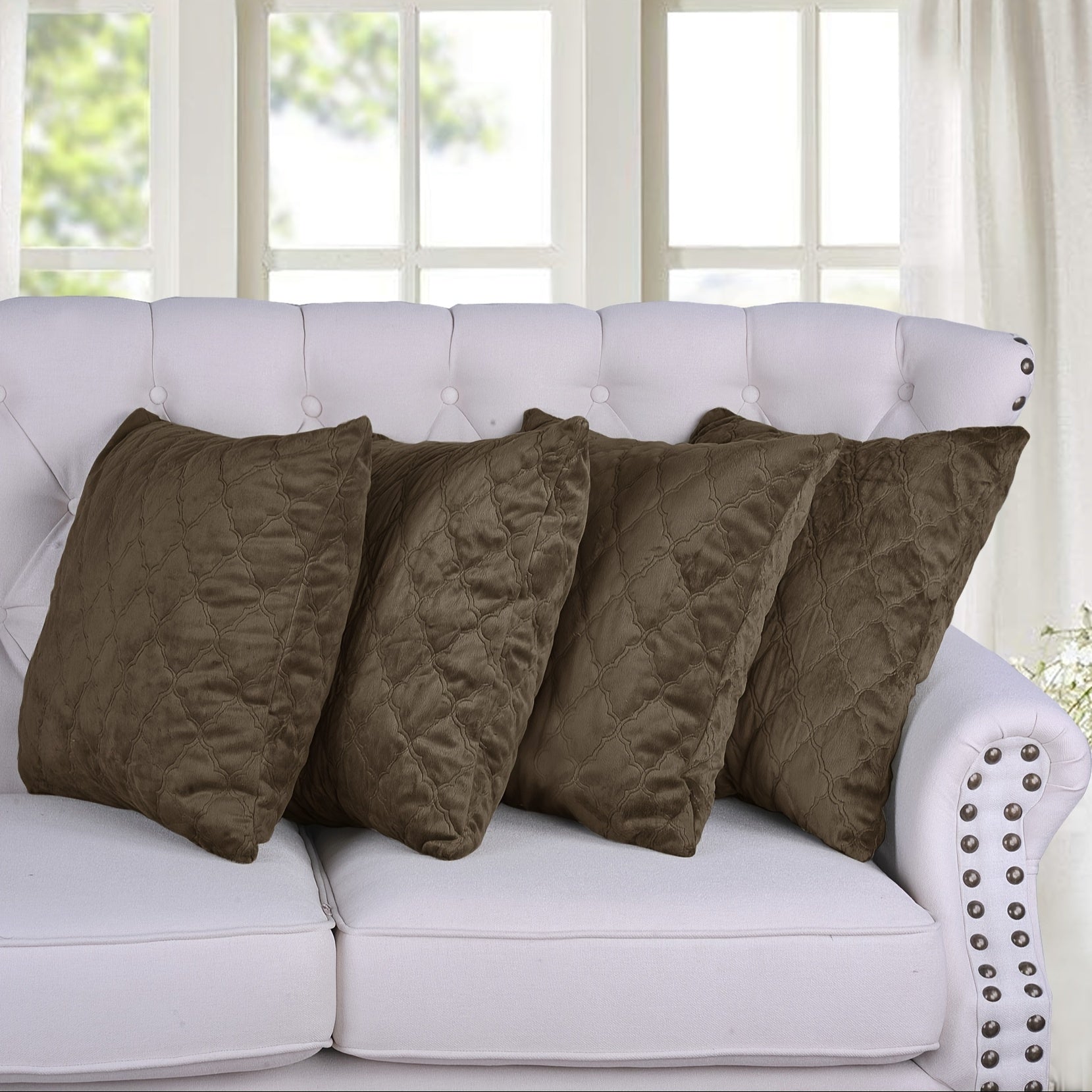 4pcs Quilted Micromink Plush Fuzzy Soft Decorative Pillow Covers Set with Double Sided (NO INSERT), Stylish Cushion Cover for Sofa Couch Chair Living Room Bedroom Decor