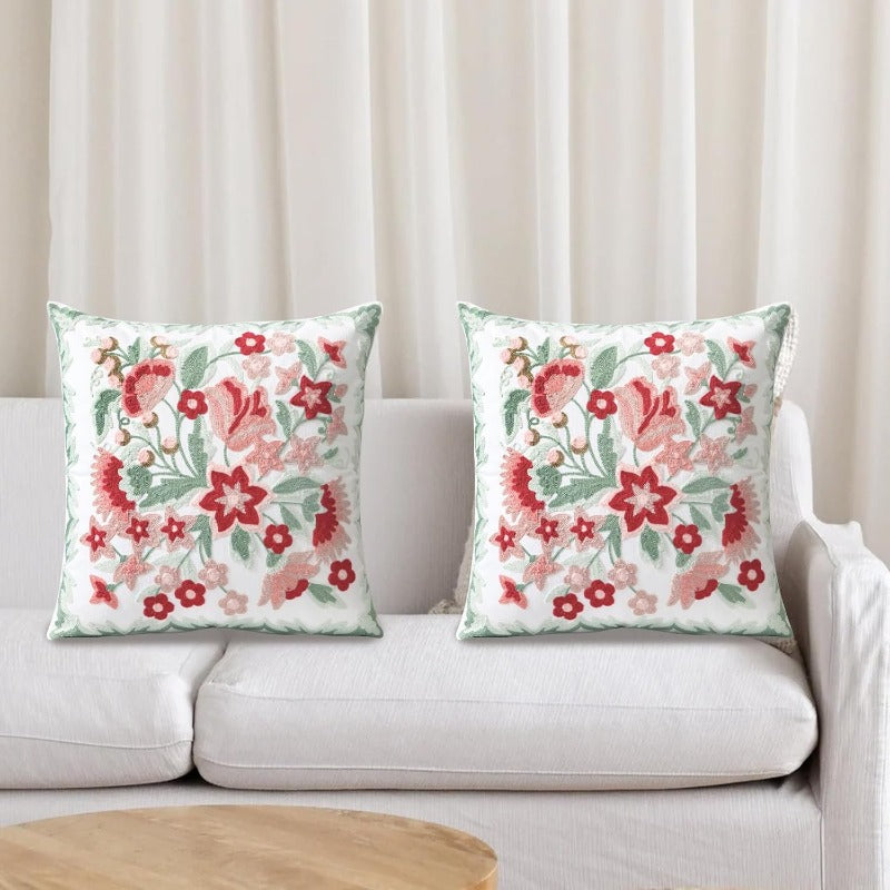 Set of 2 Embroidered Decorative Throw Pillow Covers Couch Square Pillowcases Cushion for Bedroom Sofa Farmhouse Decor 18x18 Inch Angel Flower