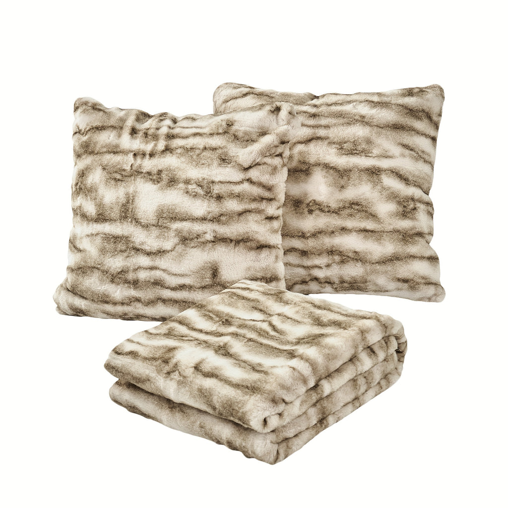 3pcs Throw Combo, 2 Pillow Cover & 1Throw Blanket Combo with Velvet Backing, All-Season Comfort, Plush Fuzzy Soft Warm for Couch Chair Bed Sofa Bedroom Living Room Office Travel Camping