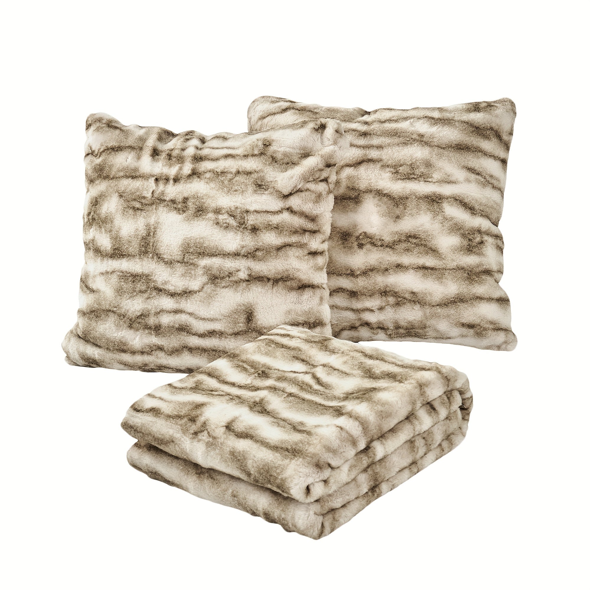 3pcs Throw Combo, 2 Pillow Cover & 1Throw Blanket Combo with Velvet Backing, All-Season Comfort, Plush Fuzzy Soft Warm for Couch Chair Bed Sofa Bedroom Living Room Office Travel Camping