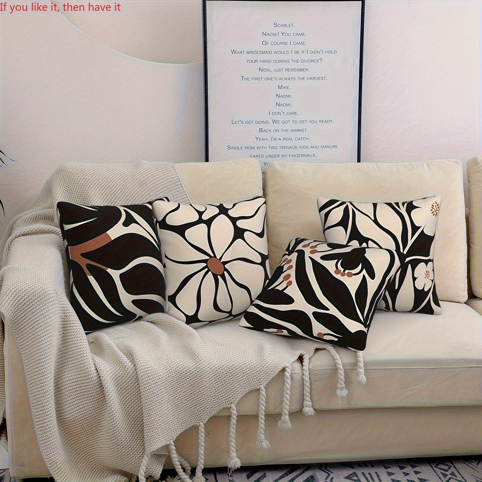 4pcs Bohemian Style Black Floral Pattern Pillowcases - Polyester Blend, Zipper, Machine Washable - Suitable for Sofa, Bed, Car Decoration - Modern Cottage Style Halloween, Thanksgiving, Mother'S Day, Father'S Day, Independence Day, Holiday Essentials