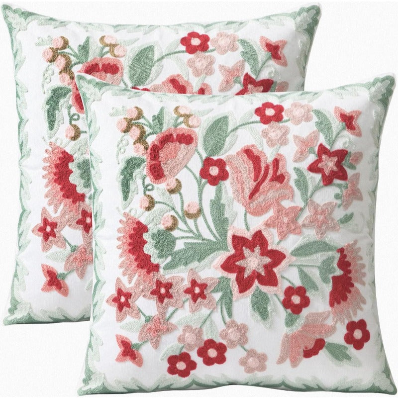 Set of 2 Embroidered Decorative Throw Pillow Covers Couch Square Pillowcases Cushion for Bedroom Sofa Farmhouse Decor 18x18 Inch Angel Flower