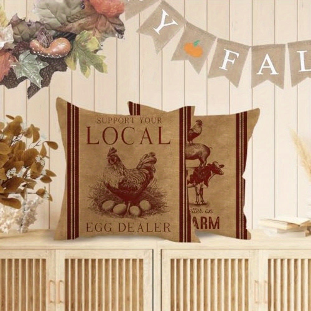 4 packs of old-fashioned farm animal pillowcase design printed pattern zipper pillowcase-double-sided polyester printed pattern zipper closed home decoration living room, bedroom and sofa home decoration (not included in the pillow)