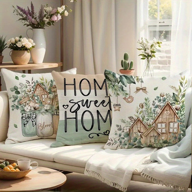 4pcs Double-Sided Printed Rustic Farmhouse Pillow Covers - Soft Plush with Zipper Closure, Machine Washable, Multiple Sizes for Living Room, Bedroom, Sofa - Home Sweet Home & Bless Our Home Decor, Pillow Covers for Living Room, Bedroom Accents, Vintage