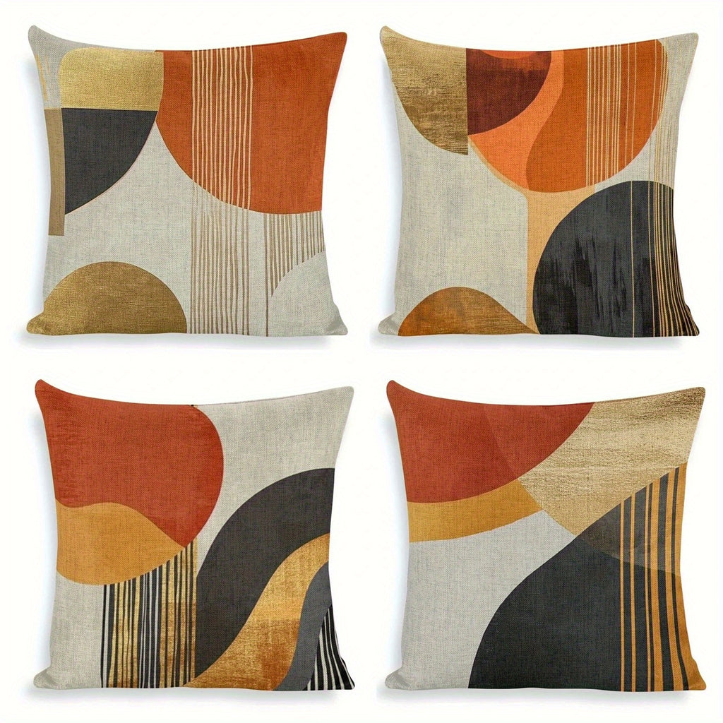 4pcs, 2D Flat Digital Double-Sided Print Non-Embroidered Geometric Pattern Short Plush Pillowcases Machine Washable - Suitable for Everyday/Valentine's Day/Mother's Day/Independence Day/Halloween/Thanksgiving/Christmas Holiday Decorations, 2D Flat