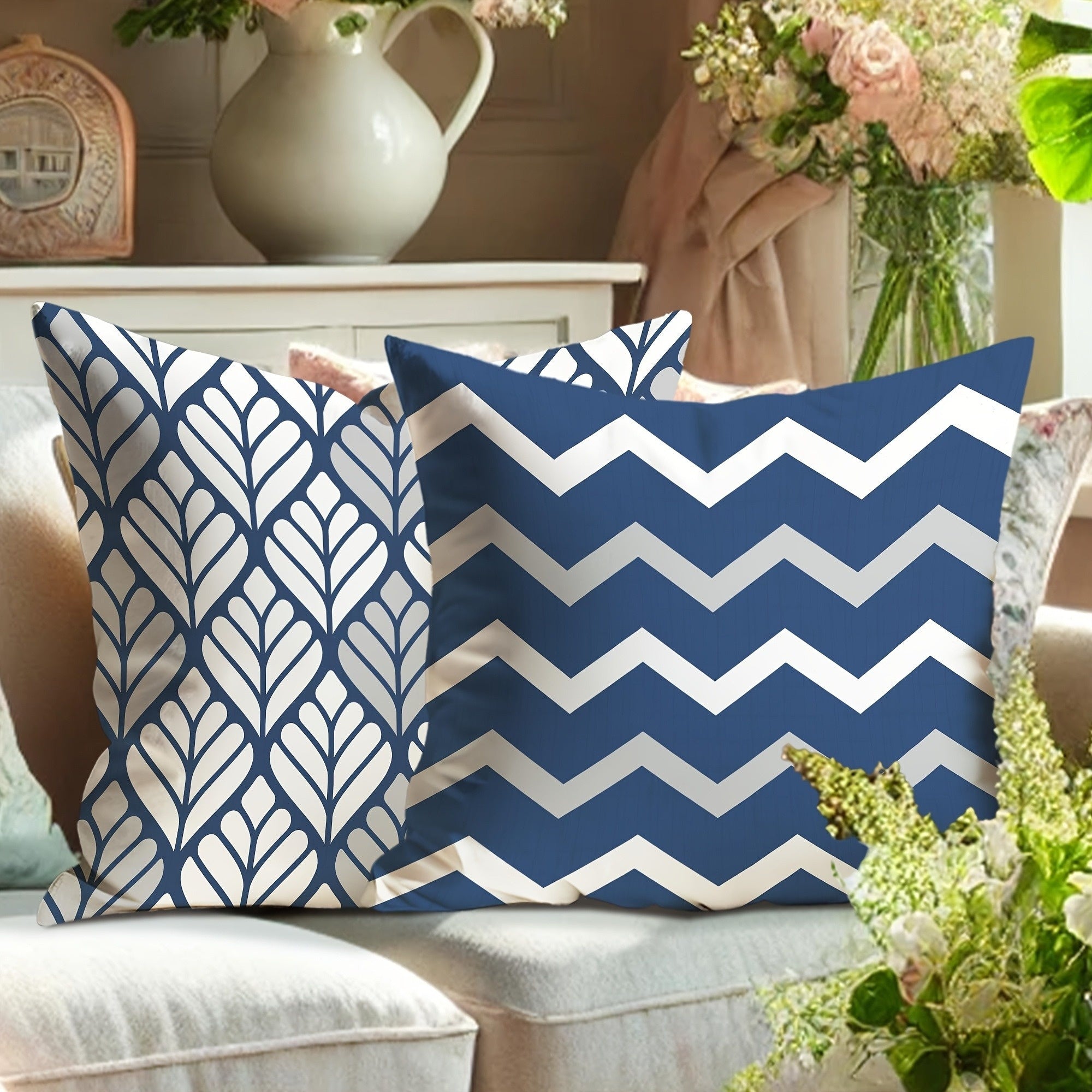 4pcs Double-Sided Printed Geometric Throw Pillow Covers - Soft Plush Retro Spring Decor with Zipper Closure, Machine Washable, Multiple Sizes for Living Room, Bedroom, Sofa, Seasonal Decoration, Chevron Print, Durable Fabric, Home Textiles, Home
