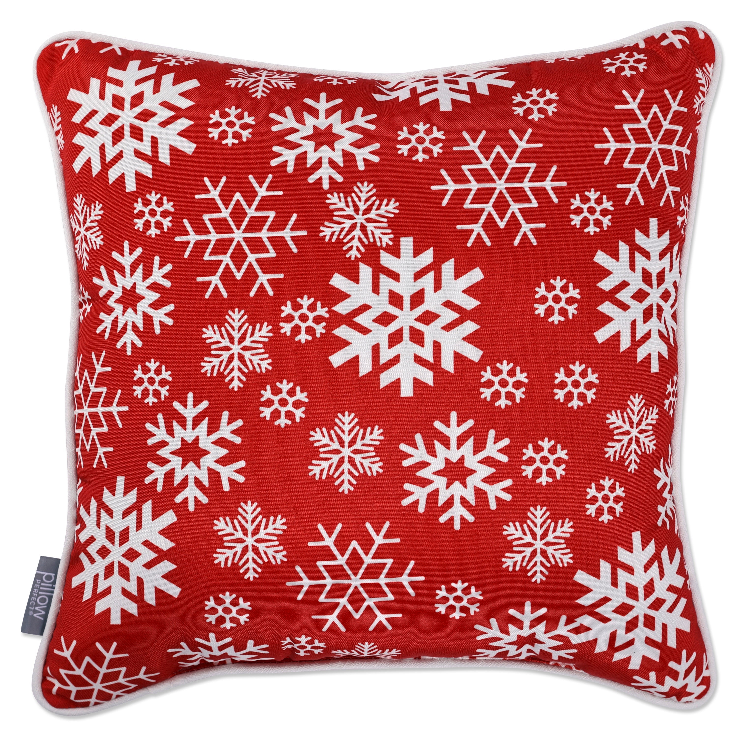 Outdoor/Indoor Christmas Snowflakes Red/White 18-inch Throw Pillow