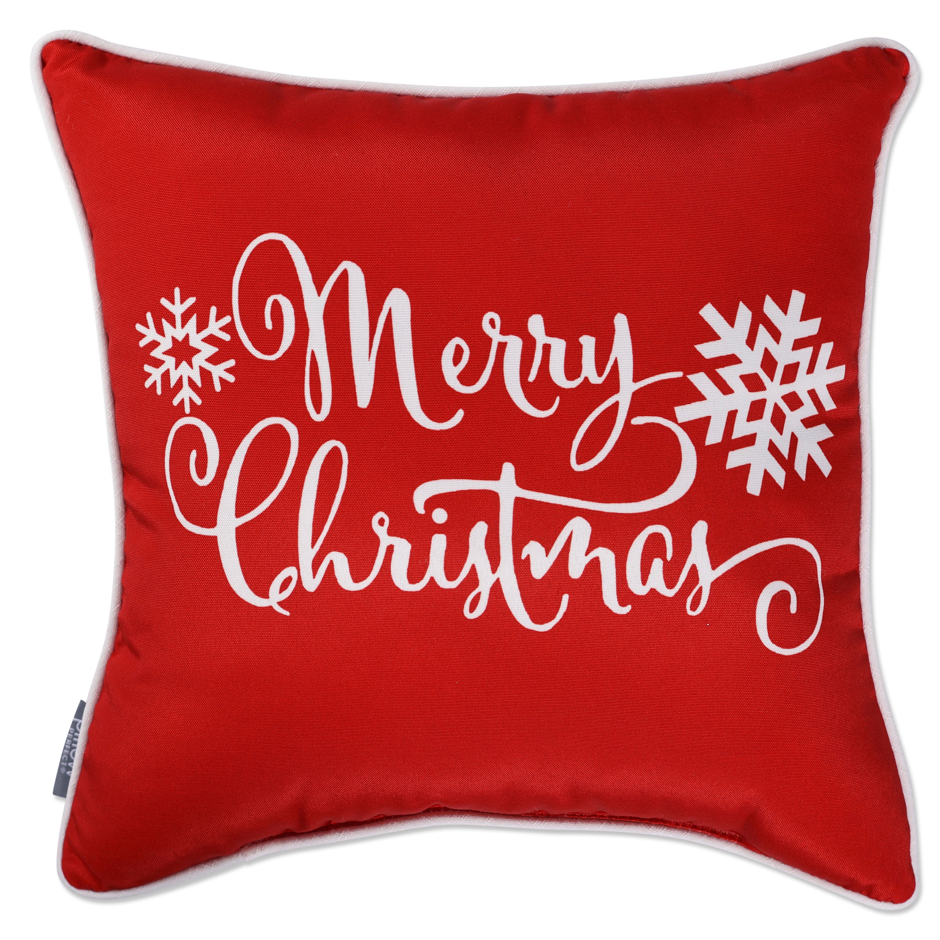 Outdoor/Indoor Merry Christmas Snowflakes Red 18-inch Throw Pillow