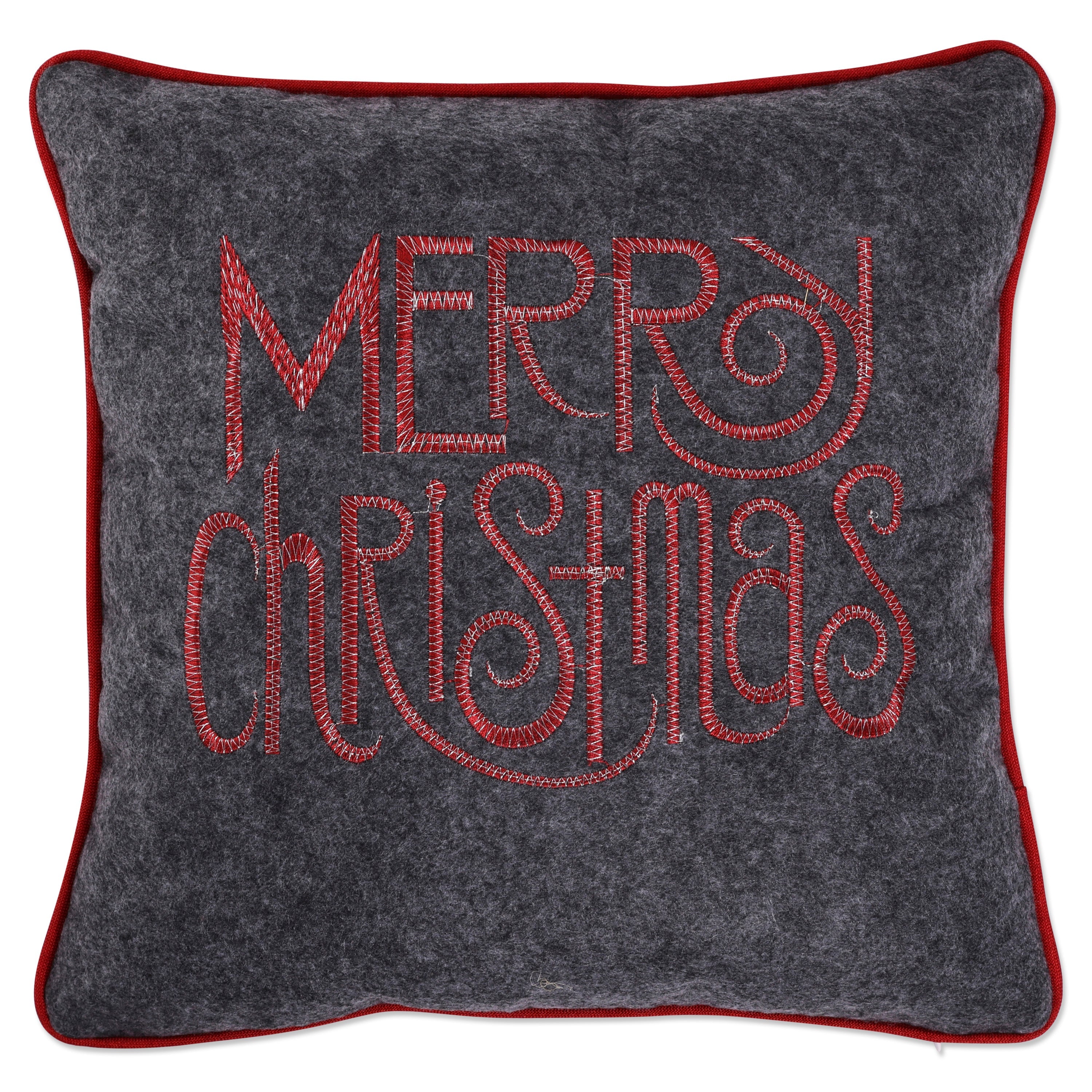 Indoor Merry Christmas Words Grey-Red 11.5-inch Throw Pillow