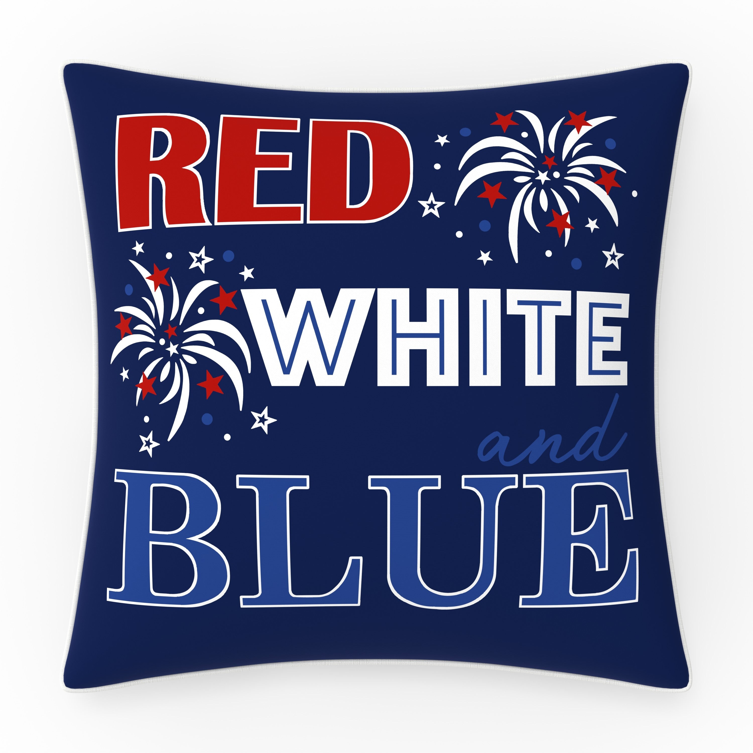 Patriotic Outdoor Reversible Decorative Throw Pillow in Red White and Blue, 18"x18", Complete Pillow with Welt Cord